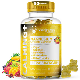 Bouteille de Gummies de Glycinate de Magnésium WELLNESS LABSRX 1000mg, vue de face