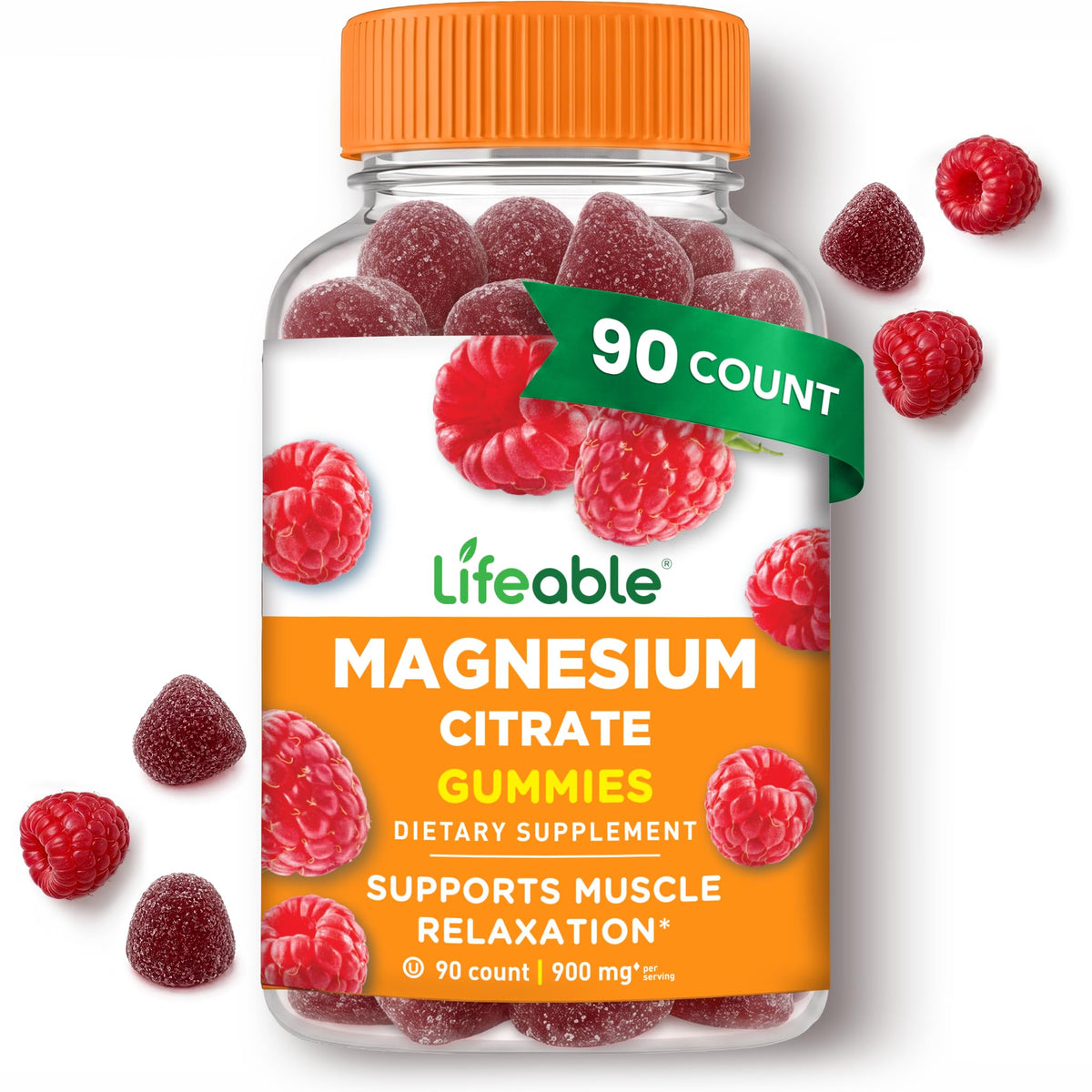 Bouteille de gummies de magnésium 900mg, 90 pièces, vue de face