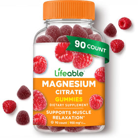 Bouteille de gummies de magnésium 900mg, 90 pièces, vue de face
