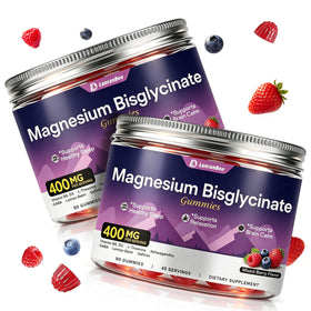 Bouteille de gummies de magnésium bisglycinate LanranBee avec 180 gummies au goût de fruits rouges