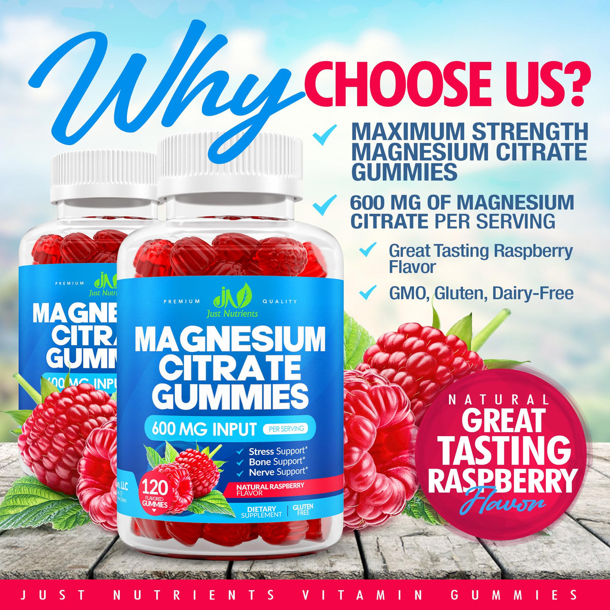 Bouteille de Gummies de Magnésium Citrate 600mg vue de côté