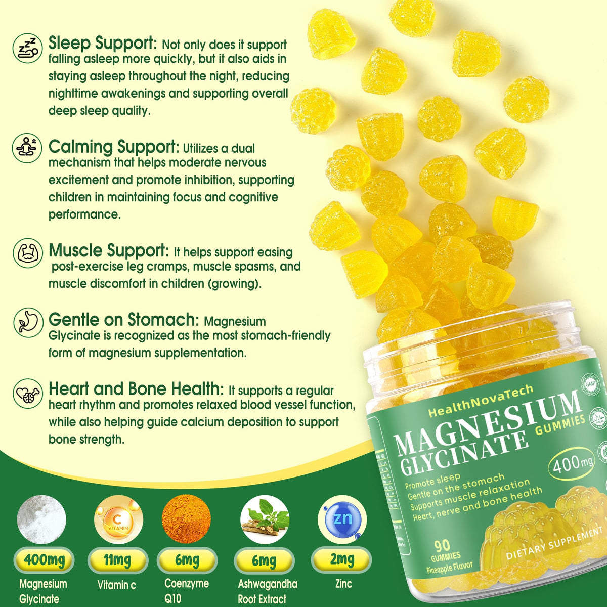 Bouteille de gummies de magnésium glycinate 400mg avec étiquette