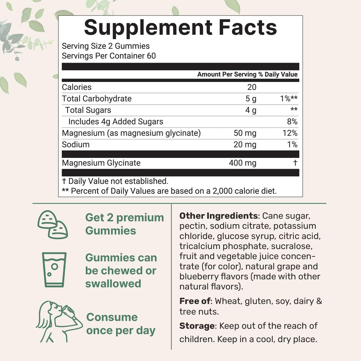 Bouteille de gummies de magnésium glycinate 400mg avec étiquette