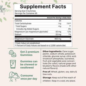 Bouteille de gummies de magnésium glycinate 400mg avec étiquette