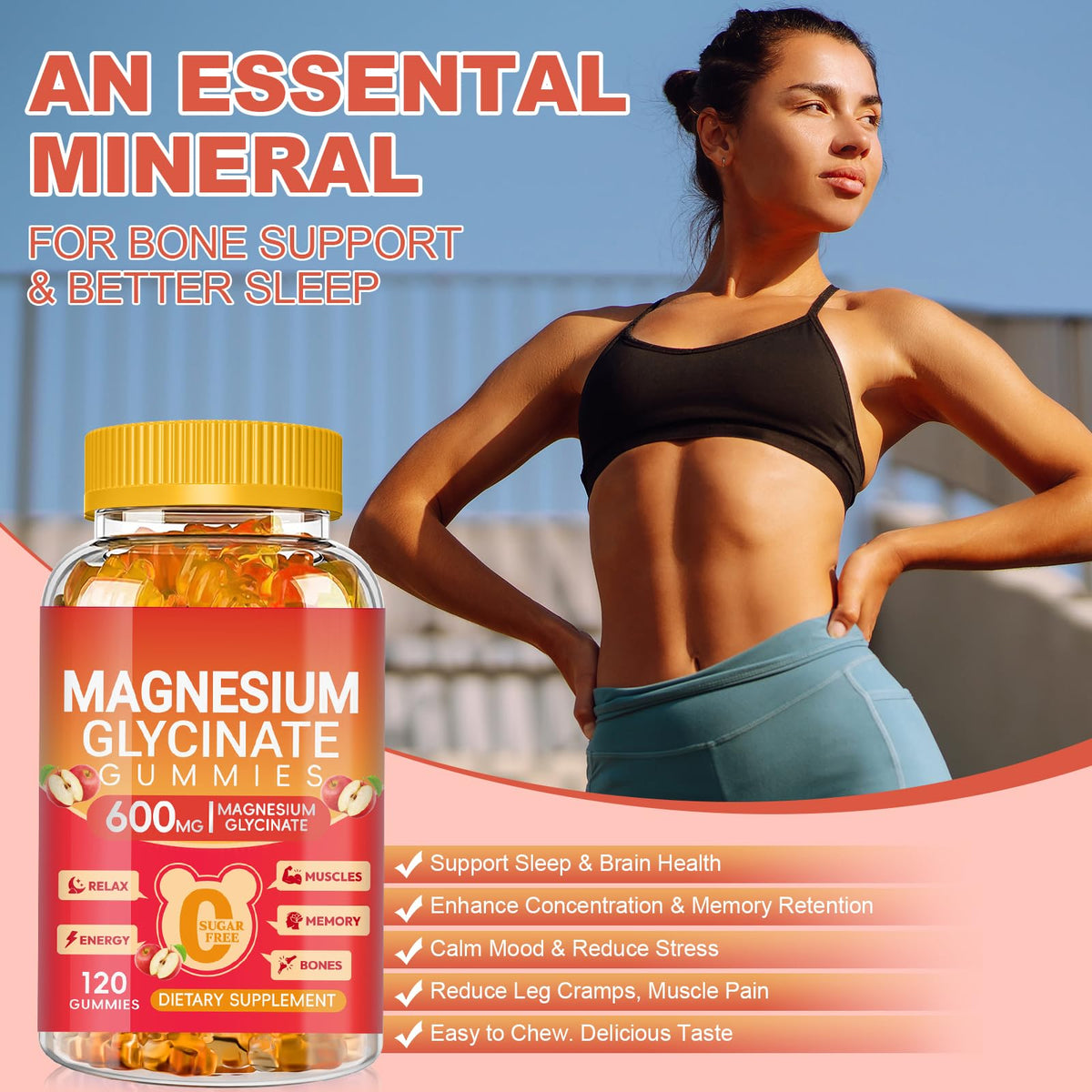 Bouteille de gummies de magnésium glycinate Cytona 600mg avec étiquette