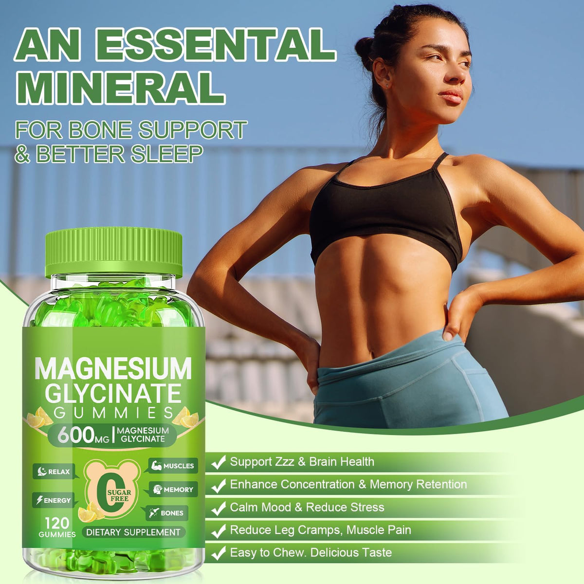 Bouteille de gummies de magnésium glycinate Cytona ouverte
