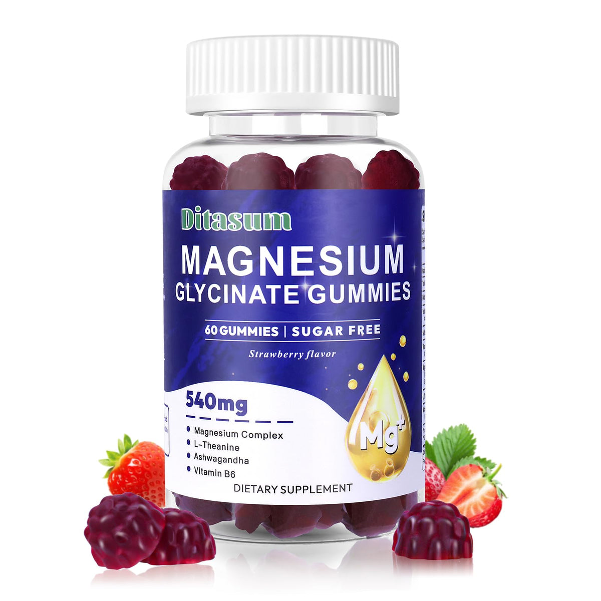 Bouteille de gummies de magnésium glycinate Ditasum avec 60 gummies