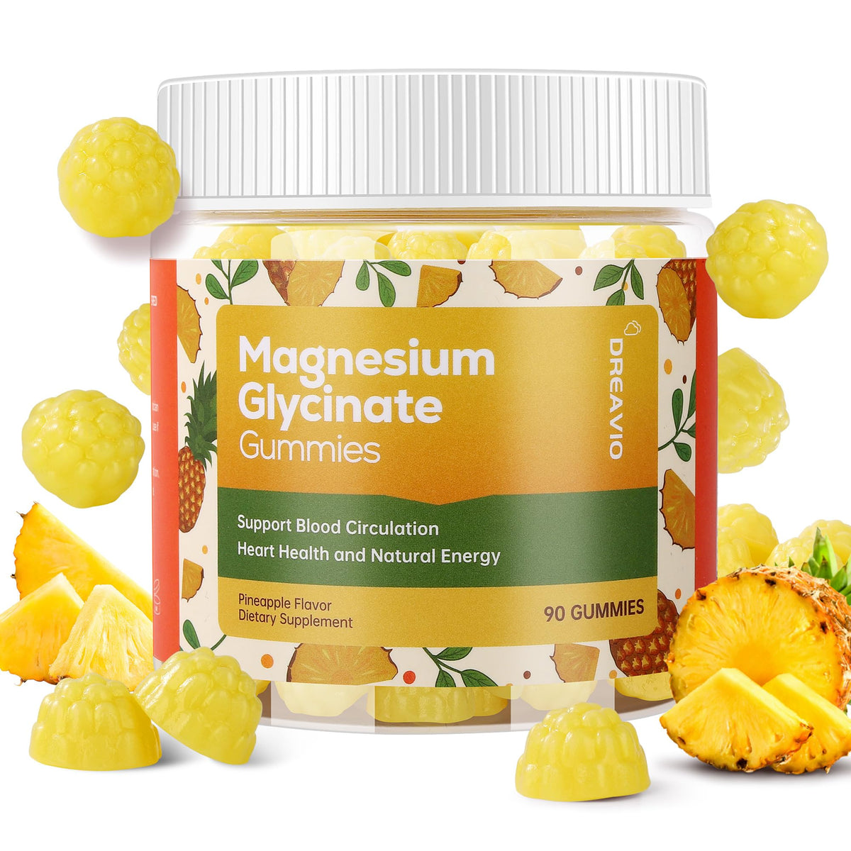 Bouteille de gummies de magnésium glycinate DREAVIO, 90 gummies