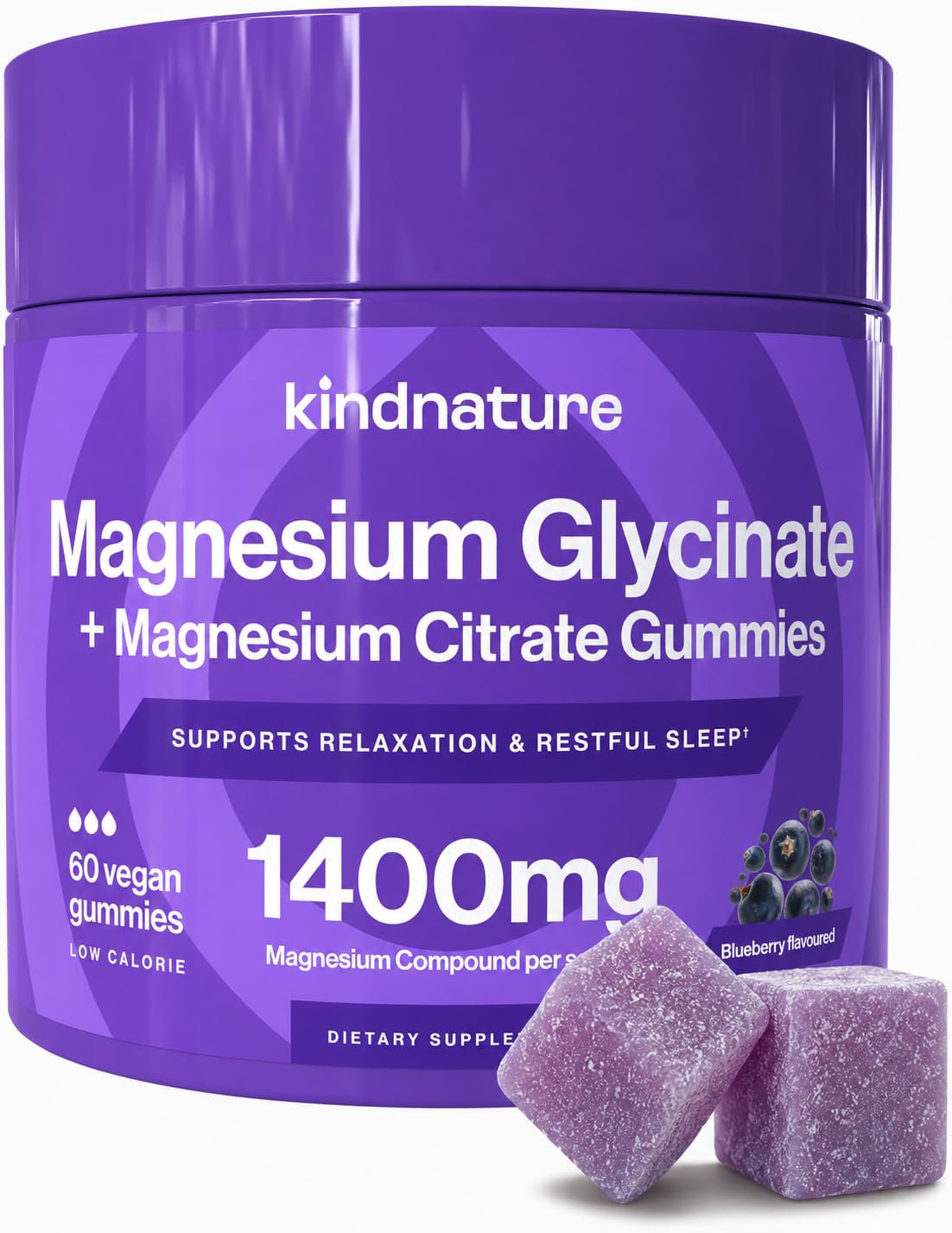 Bouteille de gummies de magnésium glycinate et citrate kindnature vue de face
