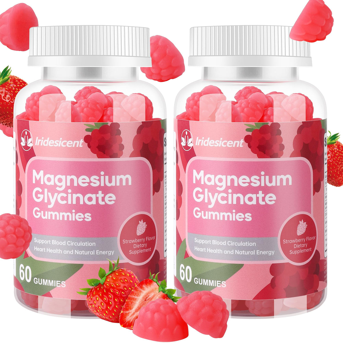 Bouteille de gummies de magnésium glycinate IRIDESICENT 600mg, vue de face