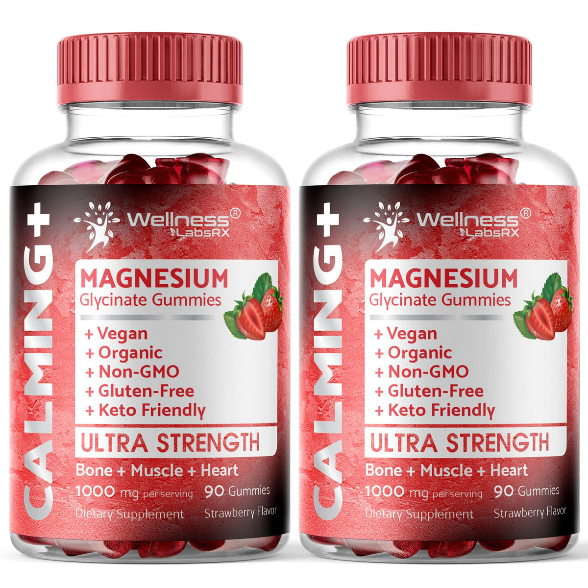 Bouteille de gummies de magnésium glycinate WELLNESS LABSRX 1000mg saveur fraise