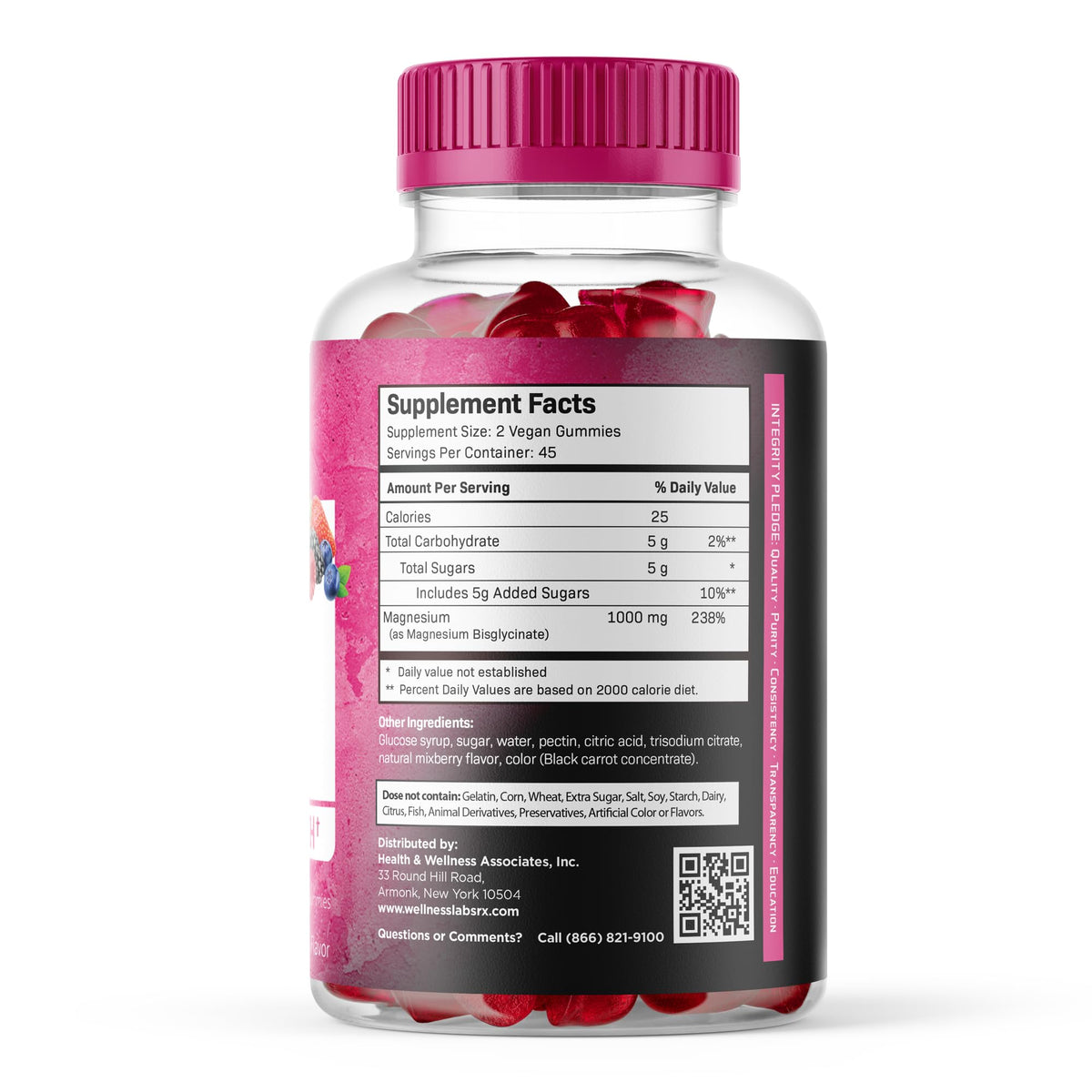 Bouteille de Gummies de Magnésium Glycinate WELLNESS LABSRX, 90 gummies