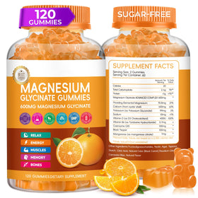 Bouteille de gummies de magnésium glycinate Xytora, saveur orange, 120 unités