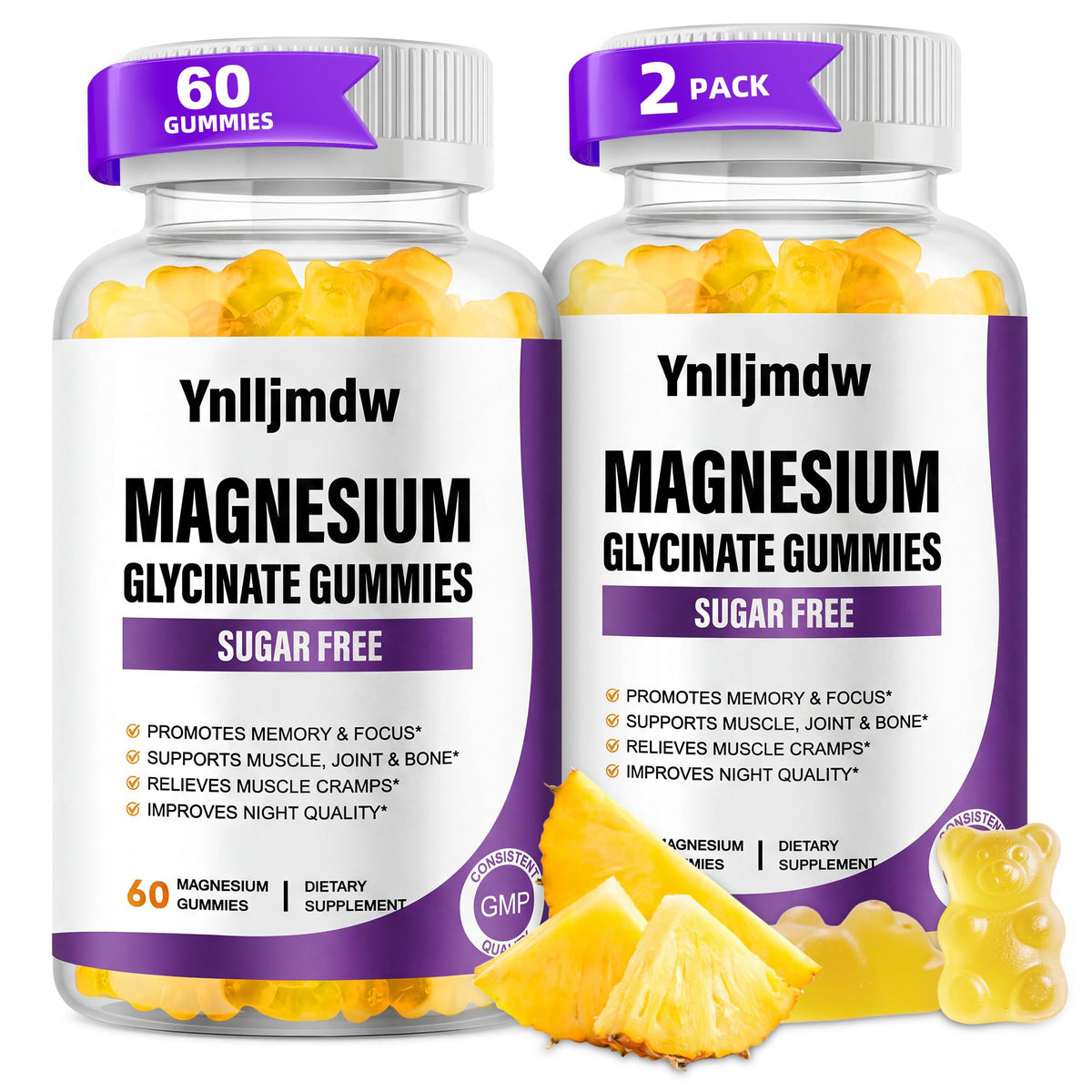 Bouteille de gummies de magnésium glycinate Ynlljmdw avec étiquette