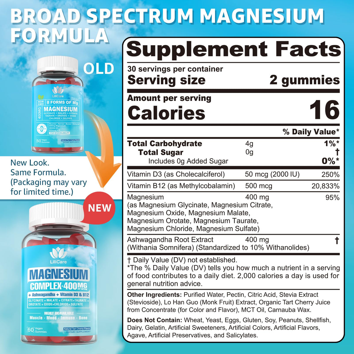 Bouteille de gummies de magnésium LILICARE avec étiquette