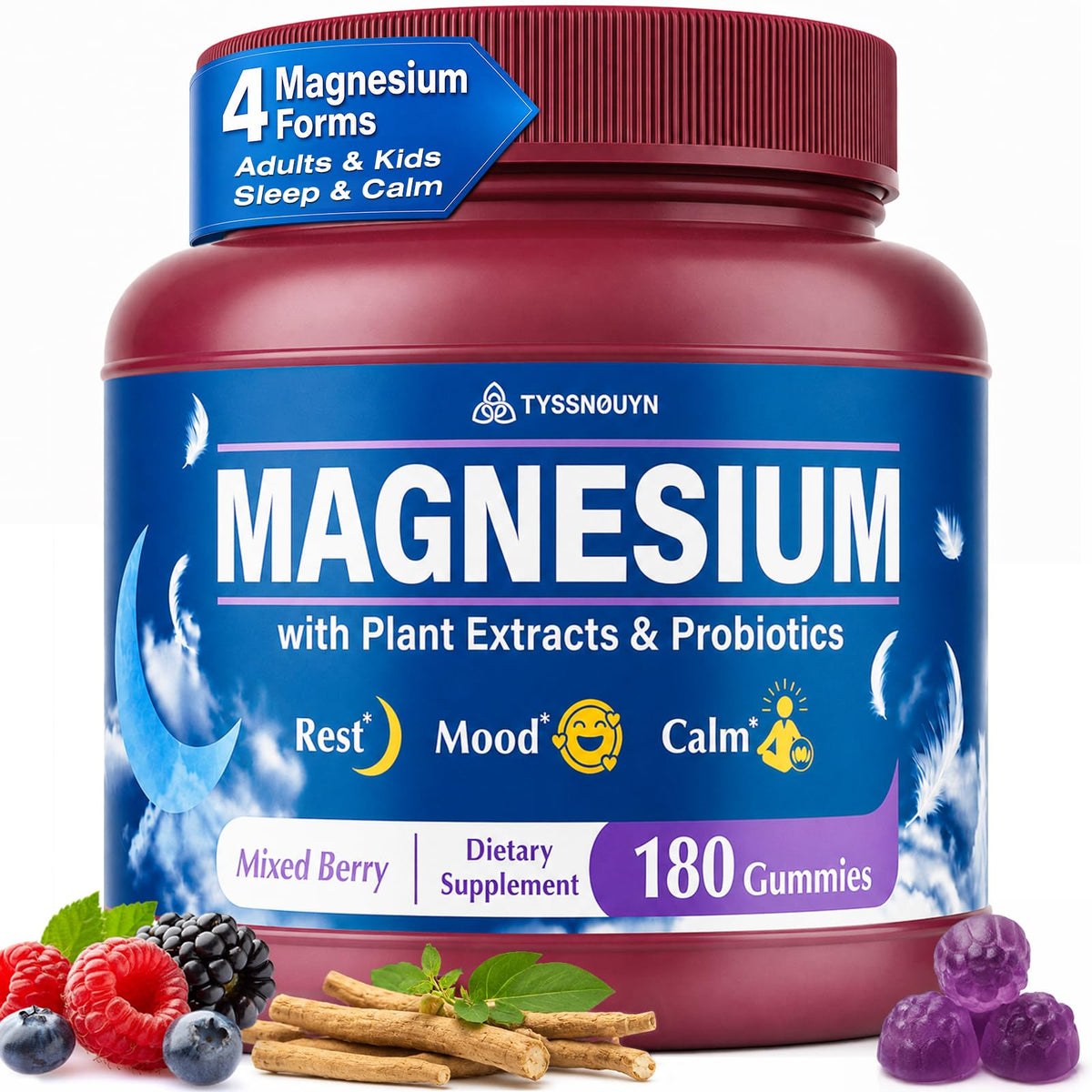 Bouteille de gummies de magnésium Tyssnouyn 500mg vue de face