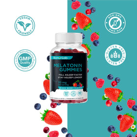 Bouteille de Gummies de Mélatonine BionerLab ouverte avec gummies visibles