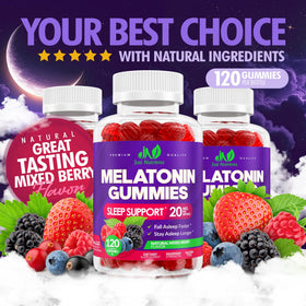 Bouteille de gummies de mélatonine ouverte avec gummies visibles