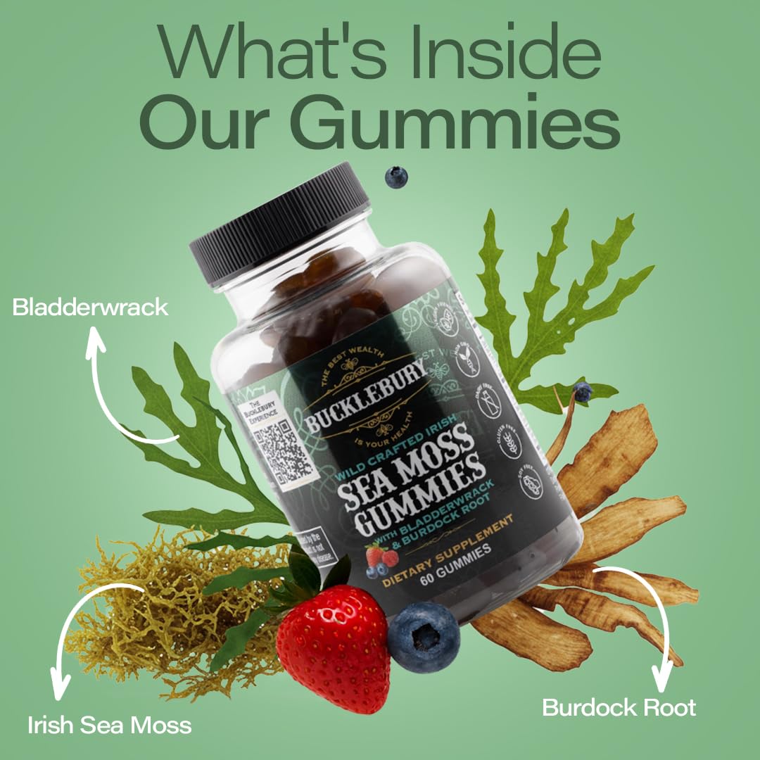 Bouteille de gummies de mousse de mer BUCKLEBURY avec dosage