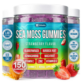 Bouteille de Gummies de Mousse de Mer FitVitality 150 unités vue de face