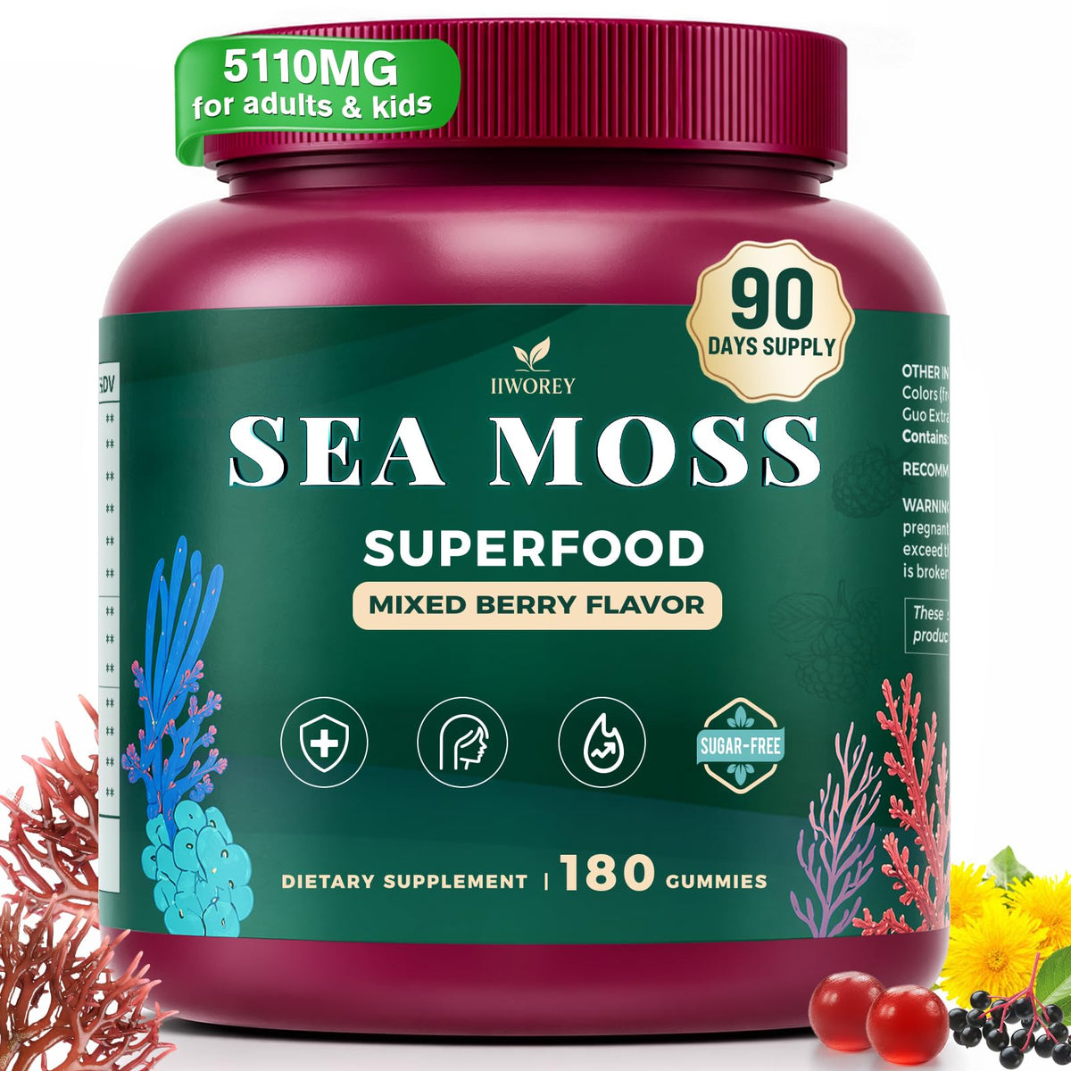 Bouteille de gummies de mousse de mer Iiworey vue de face