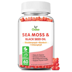Bouteille de gummies de mousse marine OALSE 168g saveur fraise vue de face