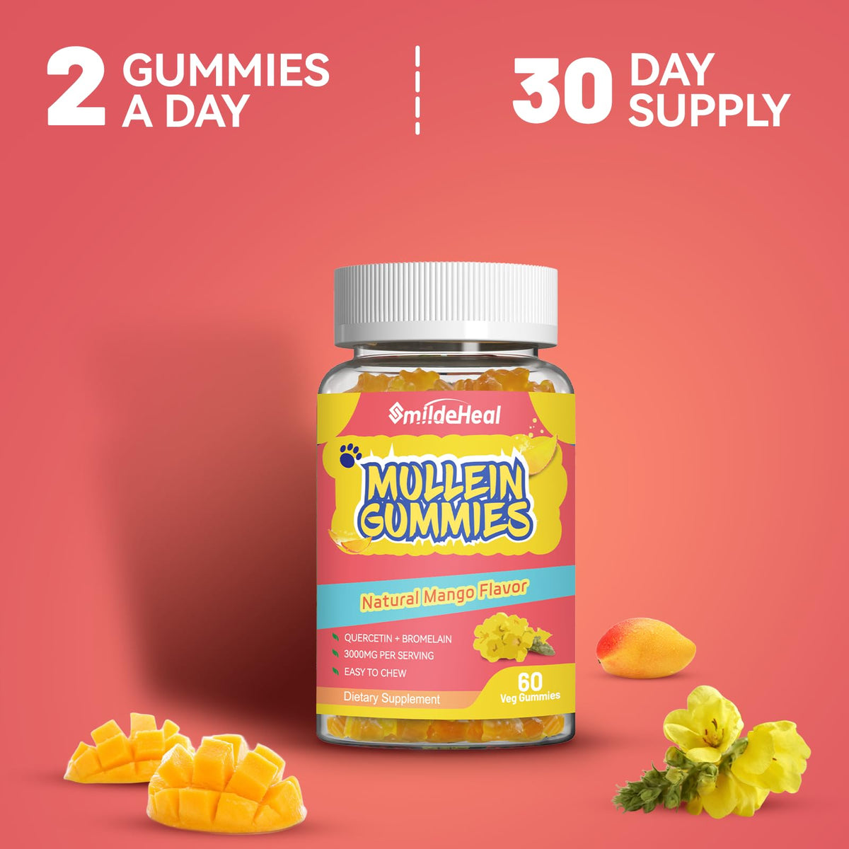 Bouteille de Gummies de Mullein SmildeHeal ouverte
