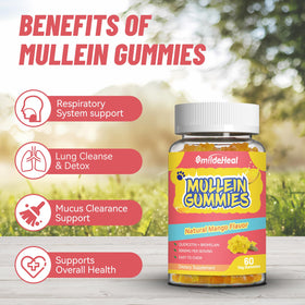 Bouteille de Gummies de Mullein SmildeHeal sur un fond blanc