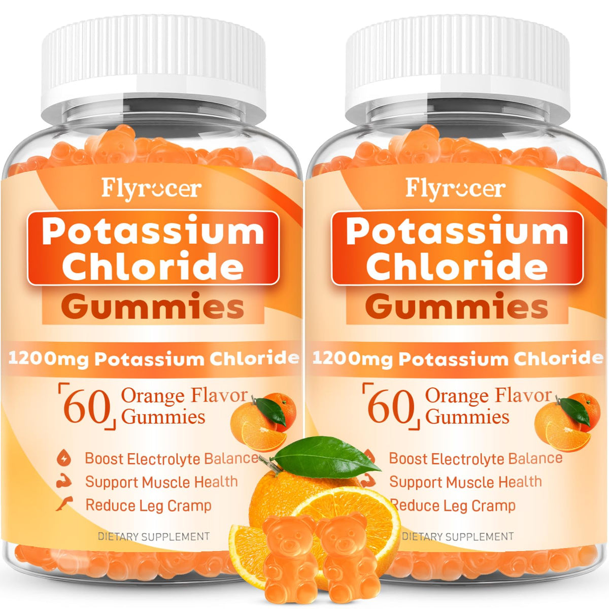 Bouteille de gummies de potassium Flyrocer, 120 pièces, goût orange