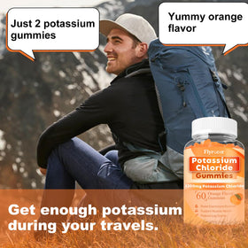 Bouteille de gummies de potassium Flyrocer ouverte, gummies visibles