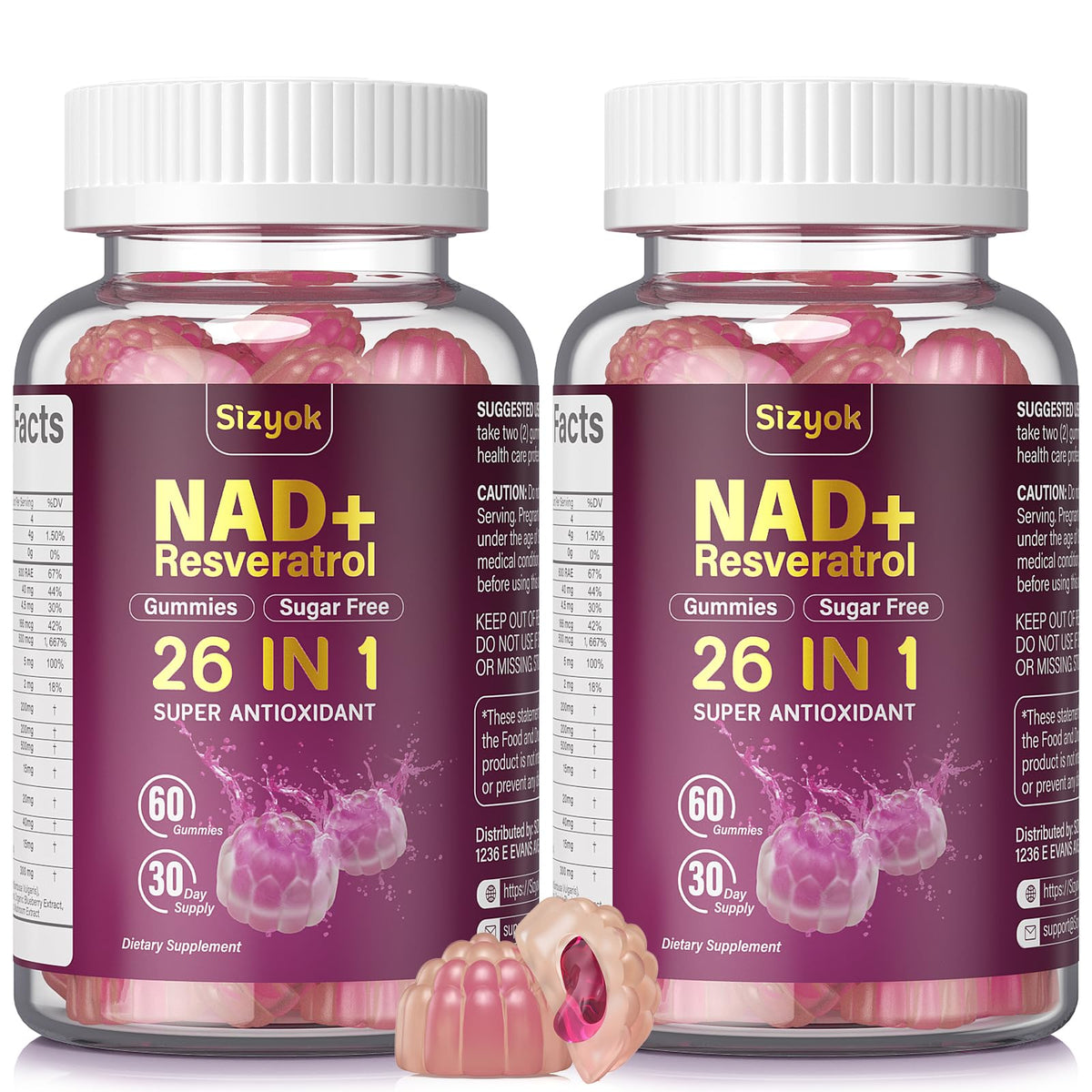Bouteille de gummies de resvératrol NAD Sizyok 60 unités