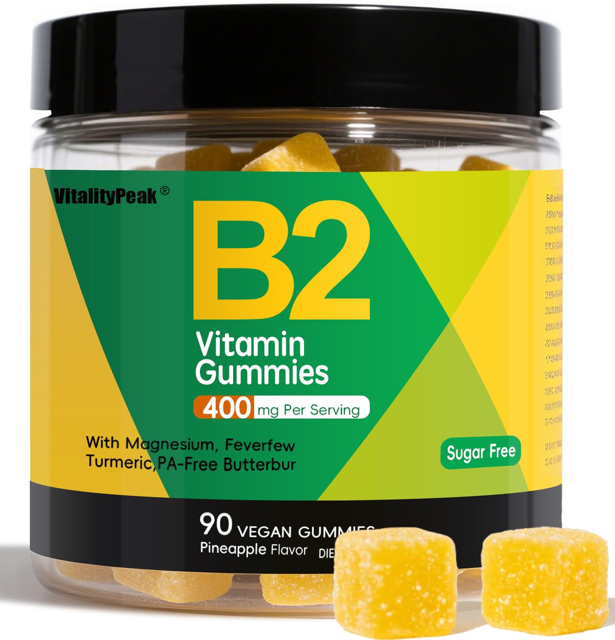 Bouteille de gummies de riboflavine VitalityPeak 400mg vue avant