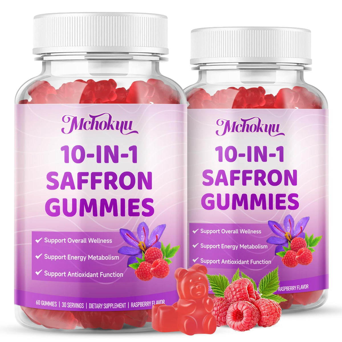 Bouteille de Gummies de Safran Mchokuu 120 comprimés vue de face