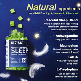 Bouteille de gummies de sommeil NEVISS avec étiquette visible