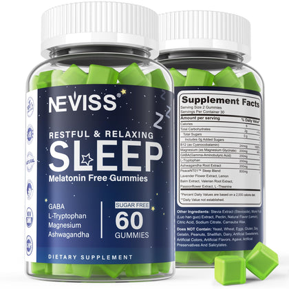 Bouteille de gummies de sommeil NEVISS sans mélatonine, 60 unités