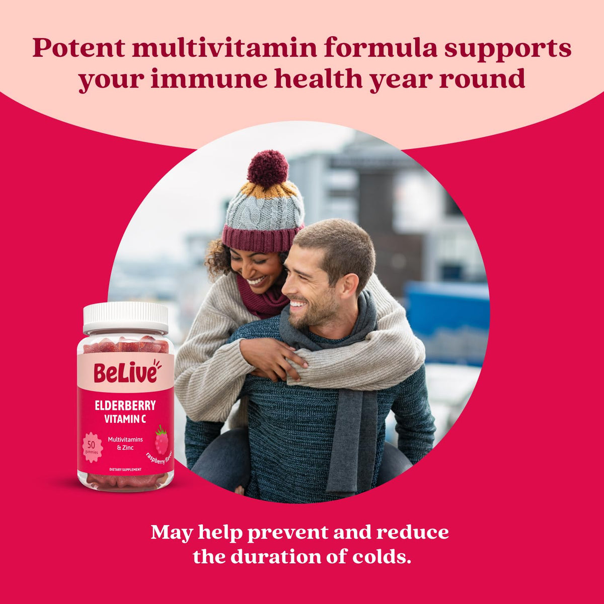 Bouteille de Gummies de Sureau BeLive ouverte montrant les gummies
