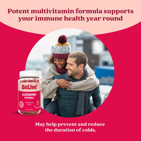 Bouteille de Gummies de Sureau BeLive ouverte montrant les gummies