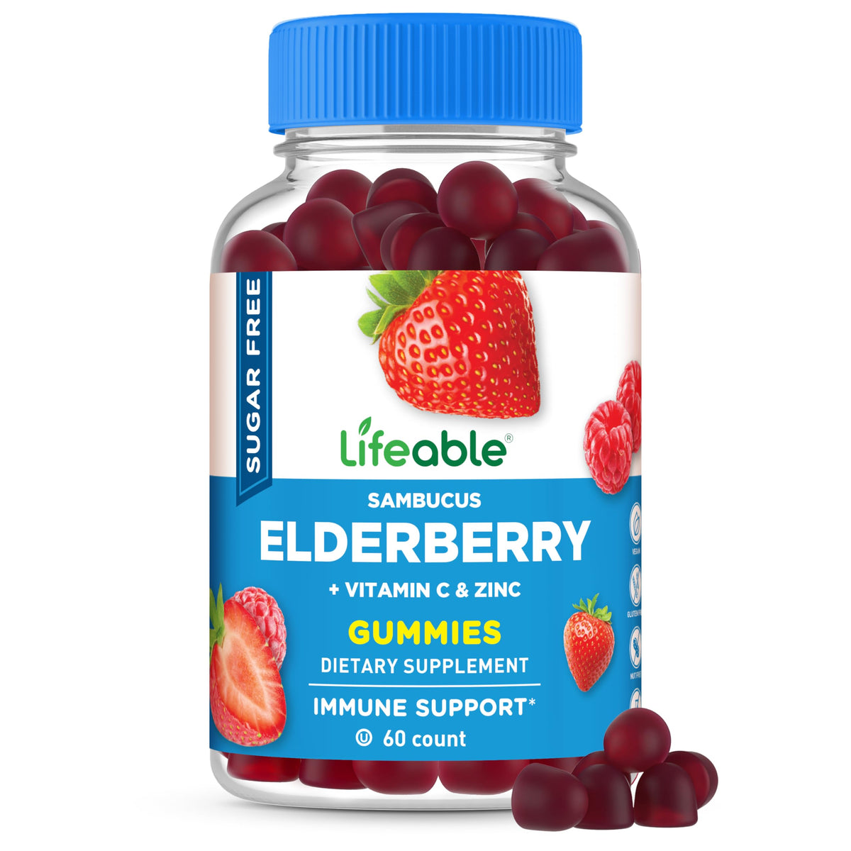 Bouteille de gummies de sureau Lifeable 60 gummies vue de face