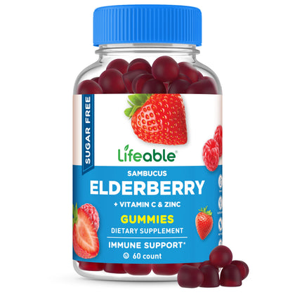 Bouteille de gummies de sureau Lifeable 60 gummies vue de face
