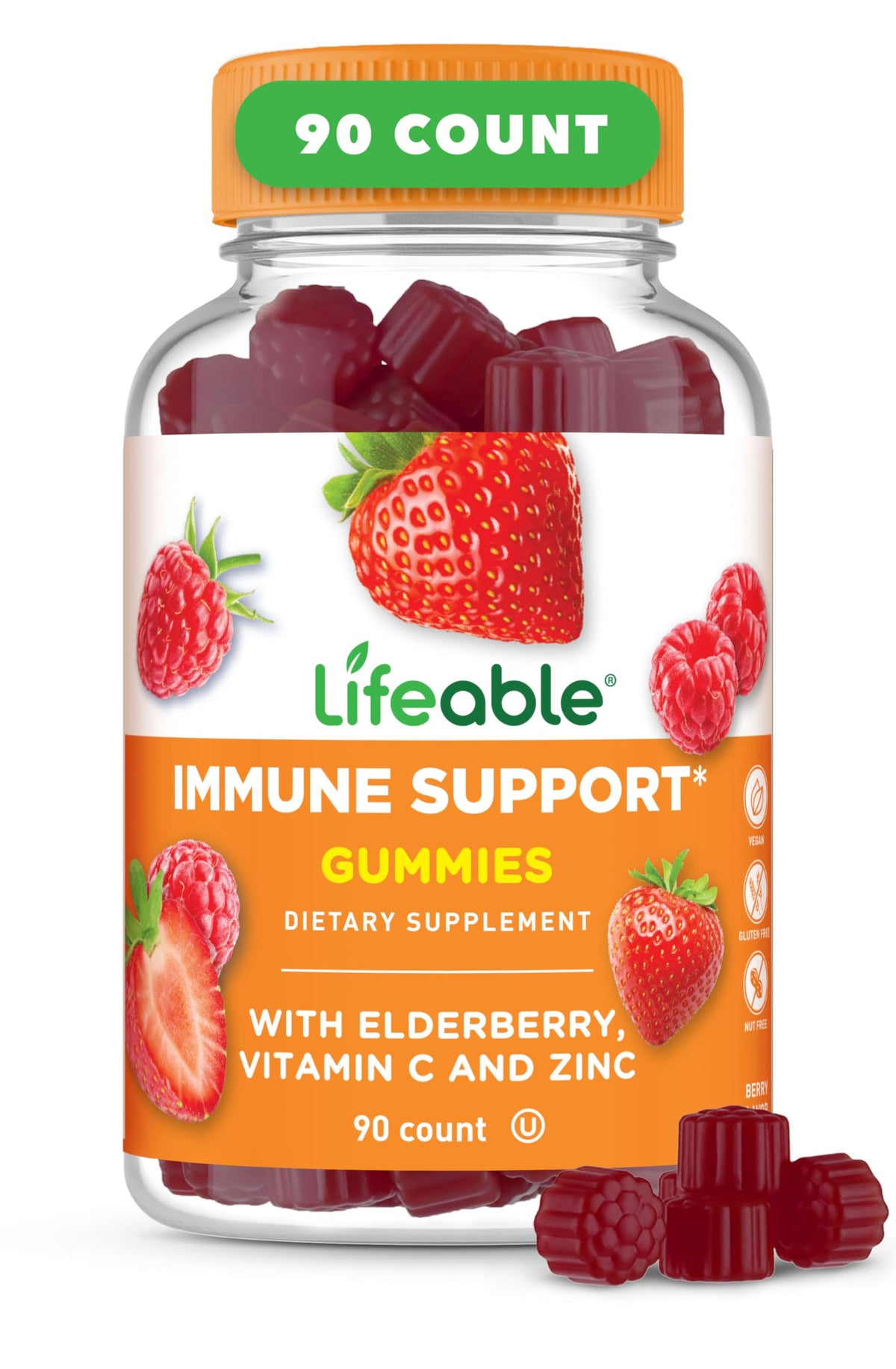 Bouteille de Gummies de Sureau Lifeable 90 unités vue de face