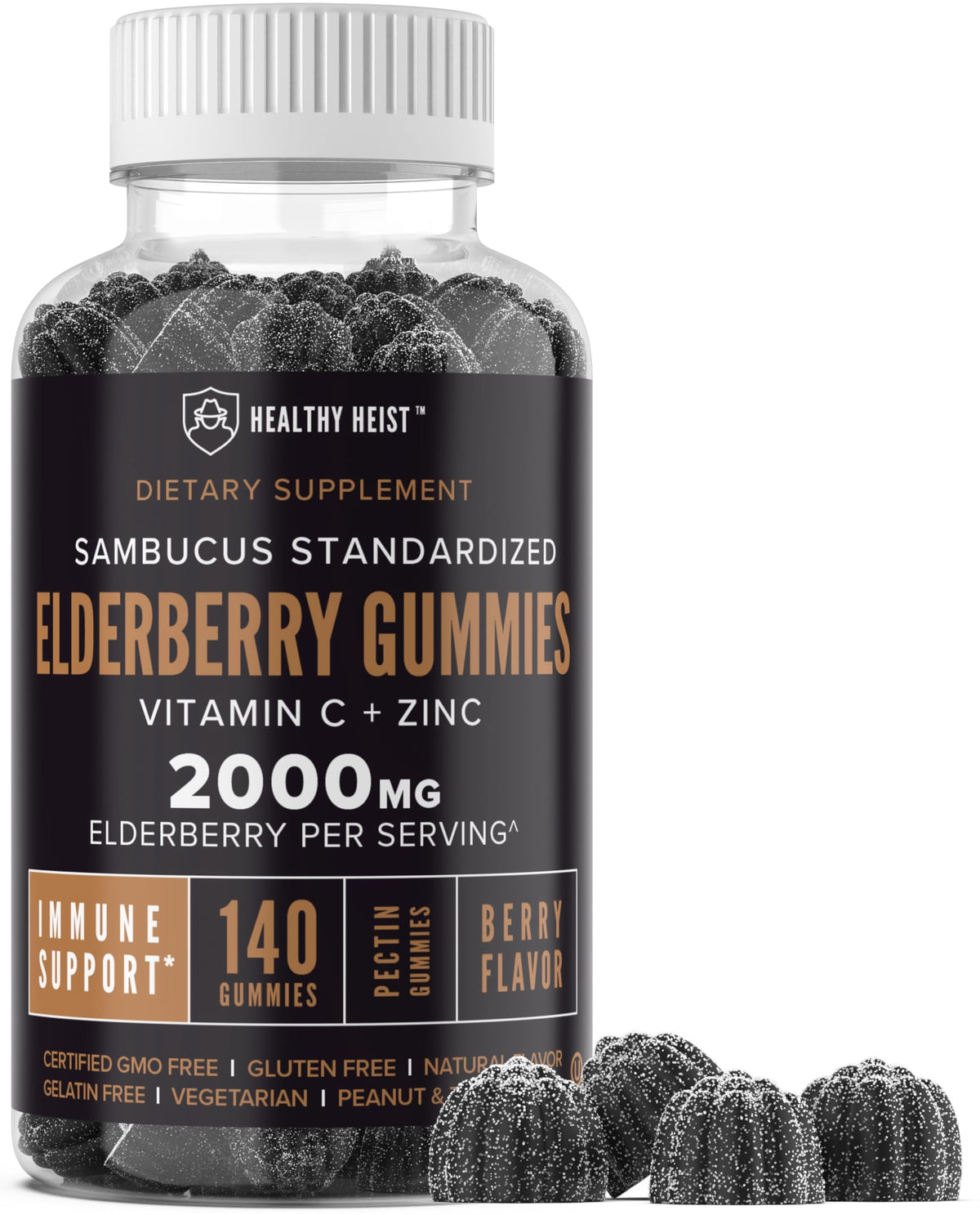 Bouteille de gummies de sureau noir HEALTHY HEIST avec 140 unités