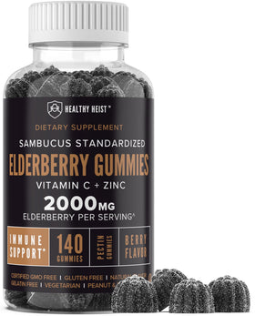 Bouteille de gummies de sureau noir HEALTHY HEIST avec 140 unités