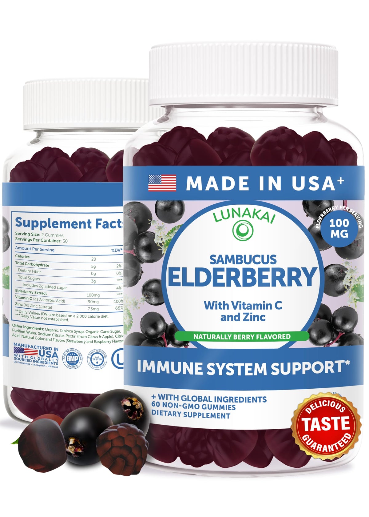 Bouteille de gummies de Sureau Noir Lunakai avec 60 gummies