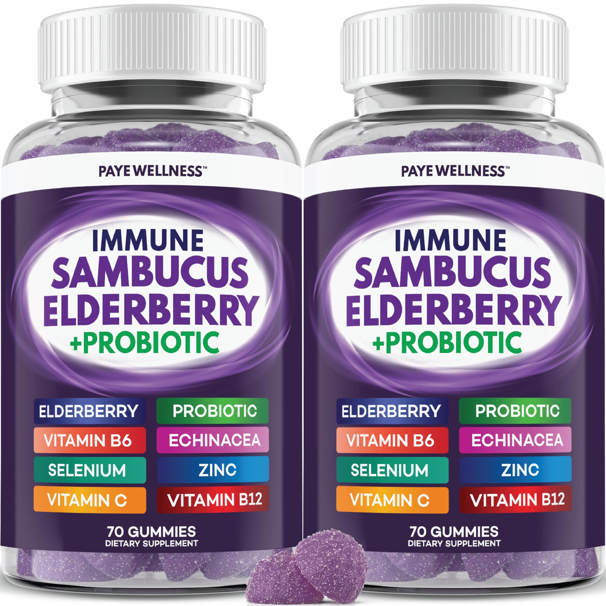 Bouteille de gummies de sureau PAYÉ avec 70 gummies à l'intérieur
