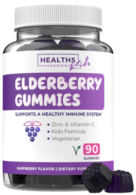 Bouteille de Gummies de Sureau pour Enfants Healths Harmony, 90 gummies au goût berry