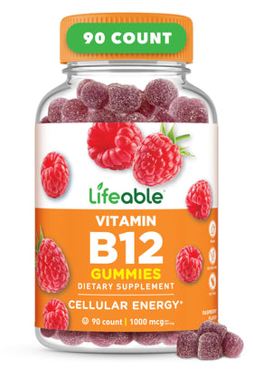 Bouteille de gummies de vitamine B12 Lifeable, 90 unités, vue de face
