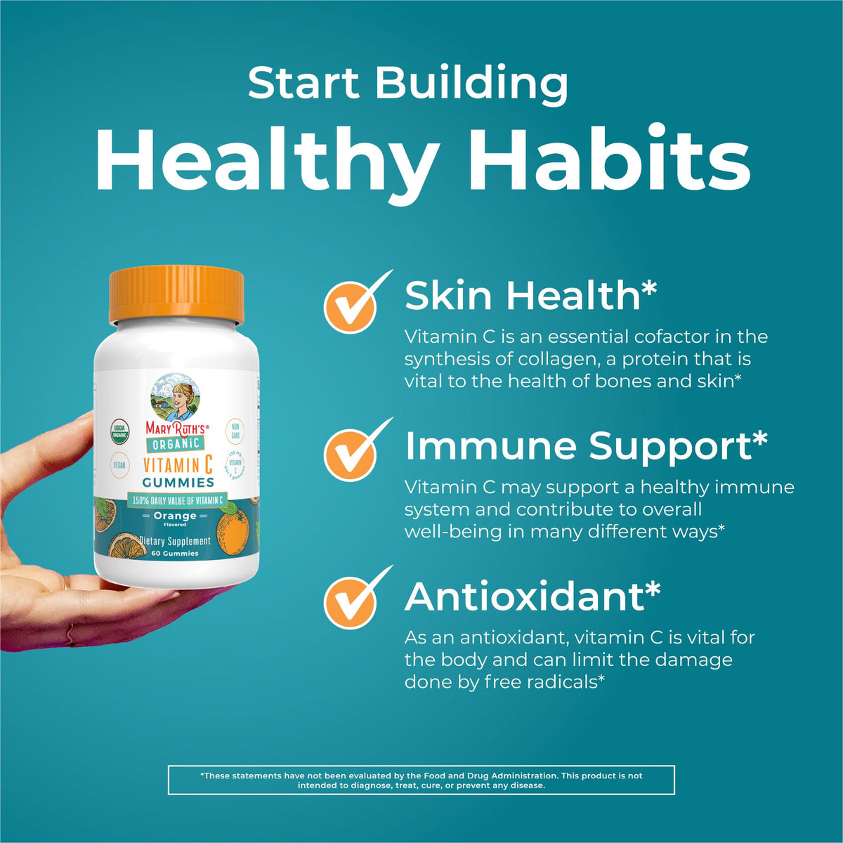 Bouteille de gummies de vitamine C bio MARYRUTH'S sur une table