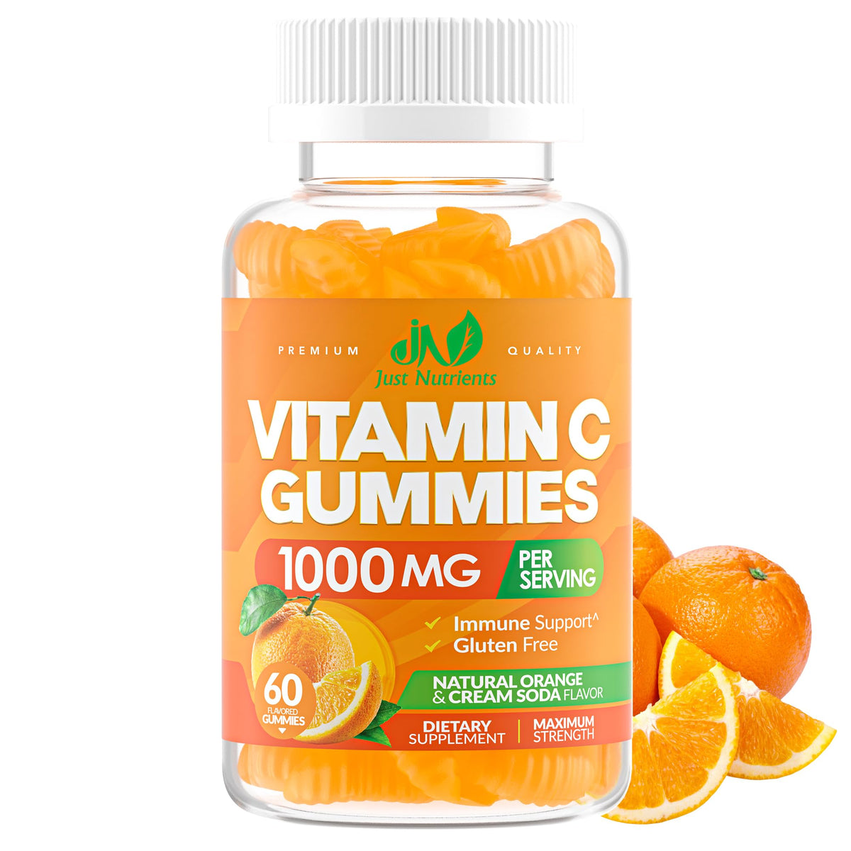 Bouteille de gummies de vitamine C Just Nutrients 1000mg, vue de face