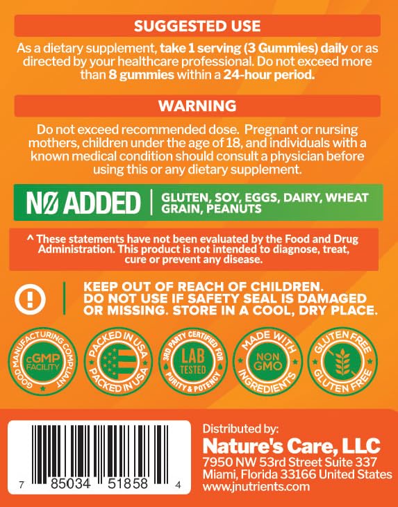 Bouteille de gummies de vitamine C Just Nutrients avec étiquette claire