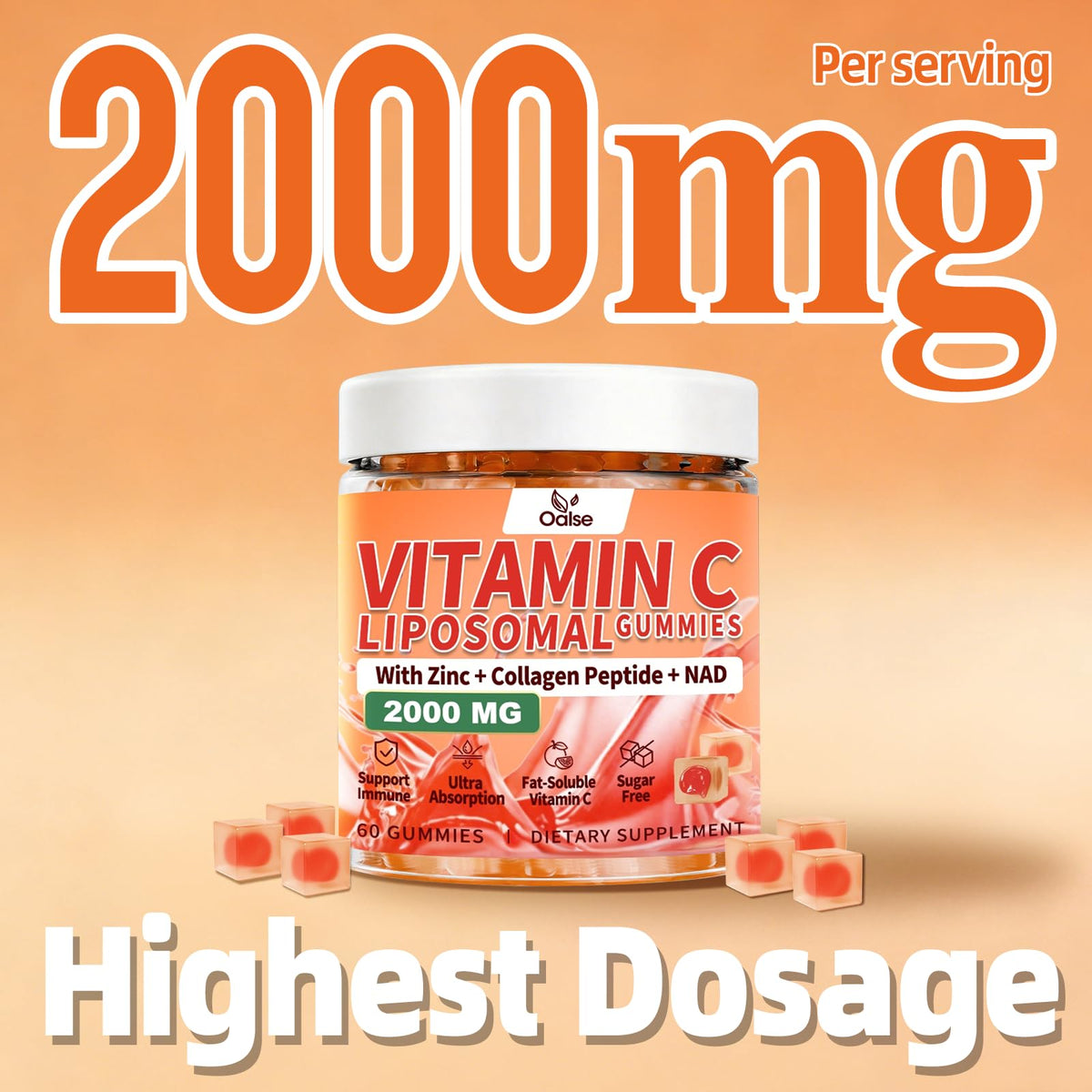 Bouteille de Gummies de Vitamine C OALSE avec 60 gummies